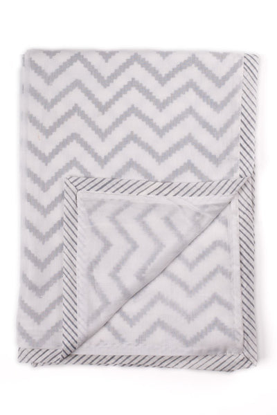 Grey chevron hand block printed baby dohar (summer blanket) in Grey chevron print by Feroza Designs
